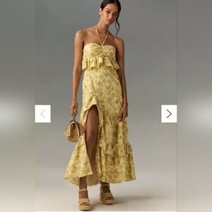 NWT HUTCH Strapless Yellow Floral Ruffle Maxi Dress